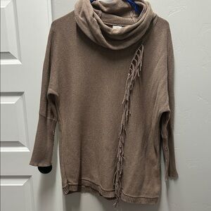 Chico’s Elegant Brown Cowl Neck Sweater with Fringe Size S